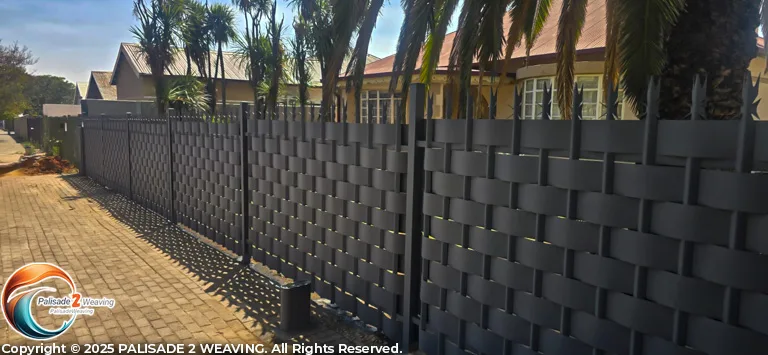 30m Slate Grey palisade and gate weave in Nigel